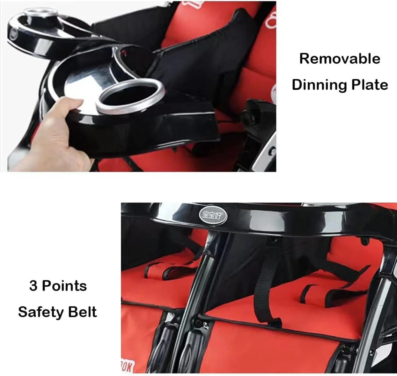 Little Bunnies Twin Pram with Independent Reclining Seats | Lightweight Foldable Double Stroller | XL Canopy | Swivel Wheels | Parent Cup Holder | Spacious Storage Basket