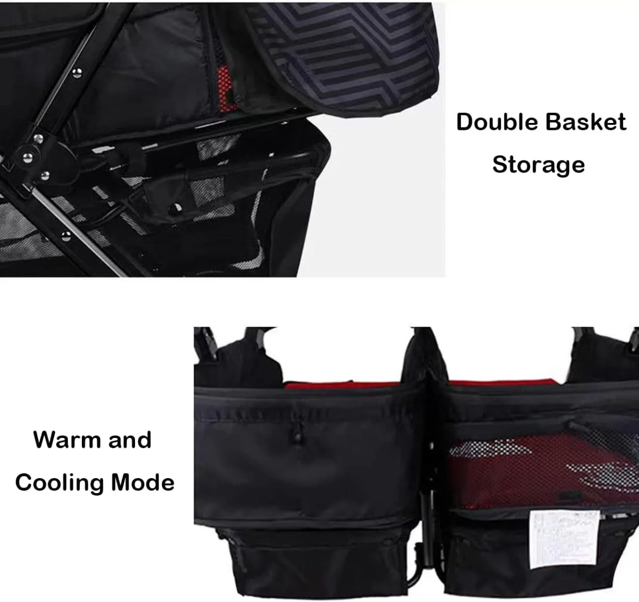 Little Bunnies Twin Pram with Independent Reclining Seats | Lightweight Foldable Double Stroller | XL Canopy | Swivel Wheels | Parent Cup Holder | Spacious Storage Basket