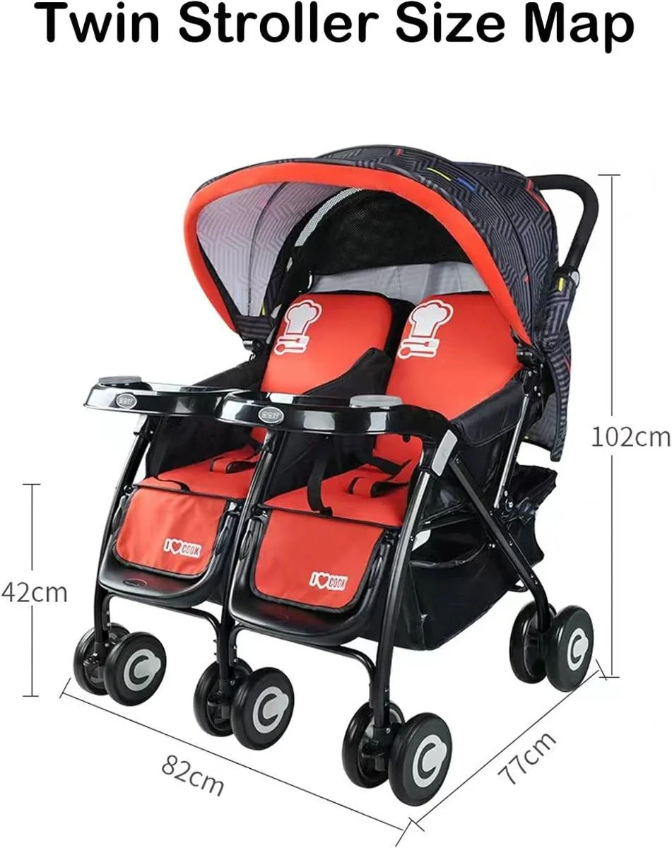 Little Bunnies Twin Pram with Independent Reclining Seats | Lightweight Foldable Double Stroller | XL Canopy | Swivel Wheels | Parent Cup Holder | Spacious Storage Basket