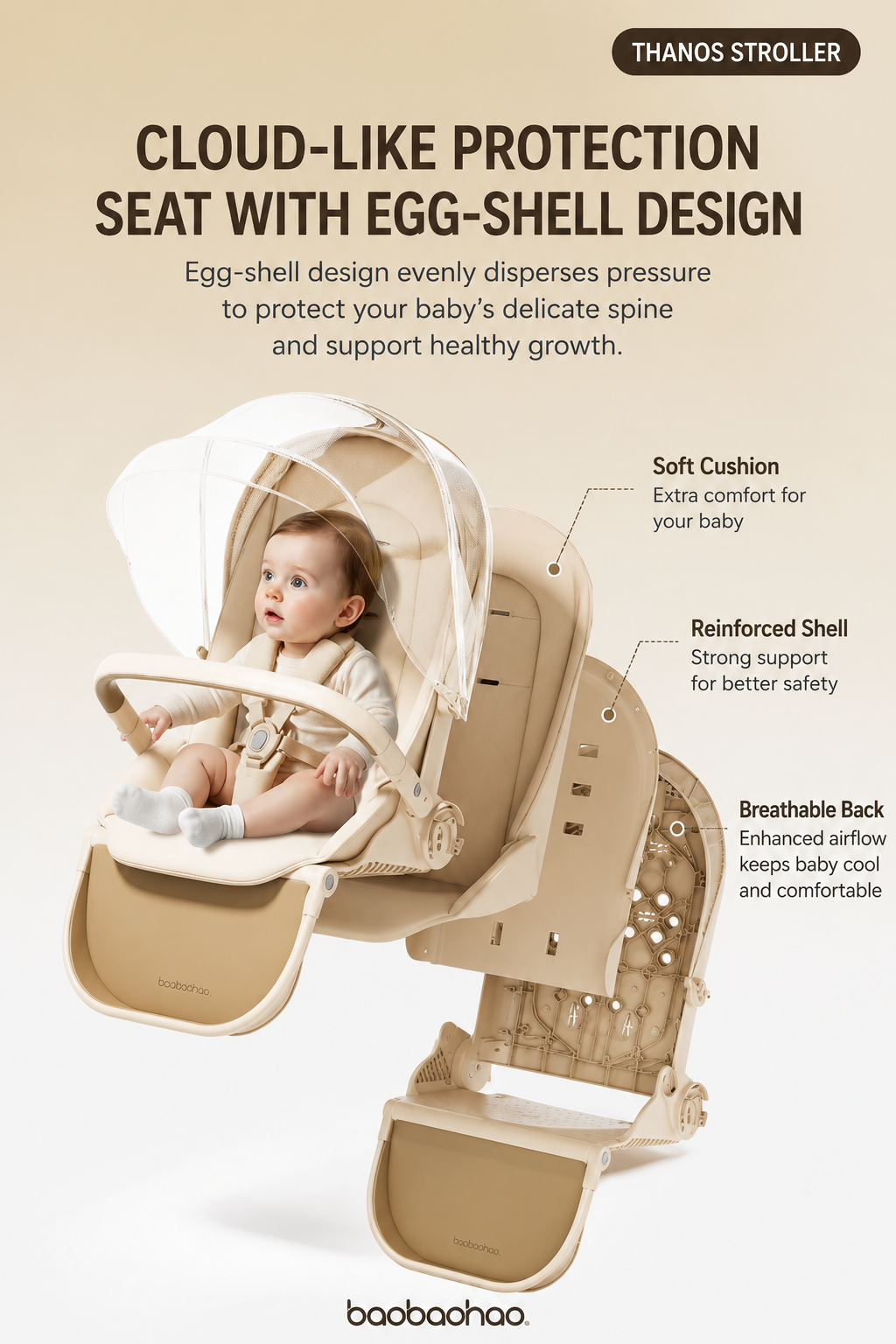 Little Bunnies Thanos Stroller | Premium Travel Baby Stroller | Compact Fold | Reversible Seat | Multi-Position Canopy | Smooth Suspension