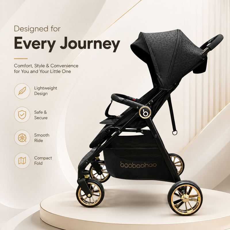 Foldable Baby Stroller | Ultra Lightweight | Airplane Travel Friendly | Compact Design | Smooth Steering | 0–3 Years | 5 Section Shade Canopy | High Carbon Steel Frame | Enhanced Shock Absorption