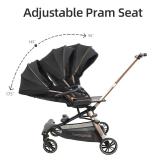  360° Rotating Reversible Seat | Ultra Lightweight Aluminium Frame | UPF 50++ Canopy | Pyramid Mechanism Structure for stability | Electroplated Push handle | Magnetic Peek a Boo Window | Auto Lock Folding