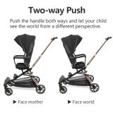  360° Rotating Reversible Seat | Ultra Lightweight Aluminium Frame | UPF 50++ Canopy | Pyramid Mechanism Structure for stability | Electroplated Push handle | Magnetic Peek a Boo Window | Auto Lock Folding