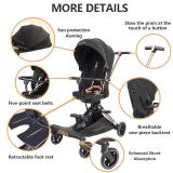  360° Rotating Reversible Seat | Ultra Lightweight Aluminium Frame | UPF 50++ Canopy | Pyramid Mechanism Structure for stability | Electroplated Push handle | Magnetic Peek a Boo Window | Auto Lock Folding